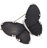 Van Cleef & Arpels Diamond & Ebony Wood Butterfly  Brooch